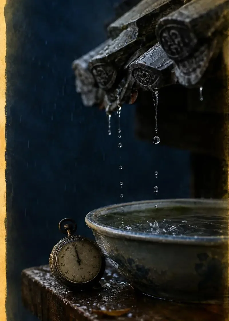 瓦檐滴雨推理法封面：雨滴落进铜盆的声音，是最不会说谎的钟。